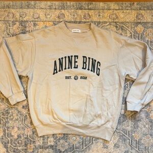 Anine Bing Light Beige Crewneck with green embroidery